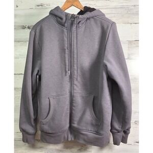 George Full Zip Hoodie Mens Medium Gray Sherpa‎ Lined Fleece Hooded Sweatshirt